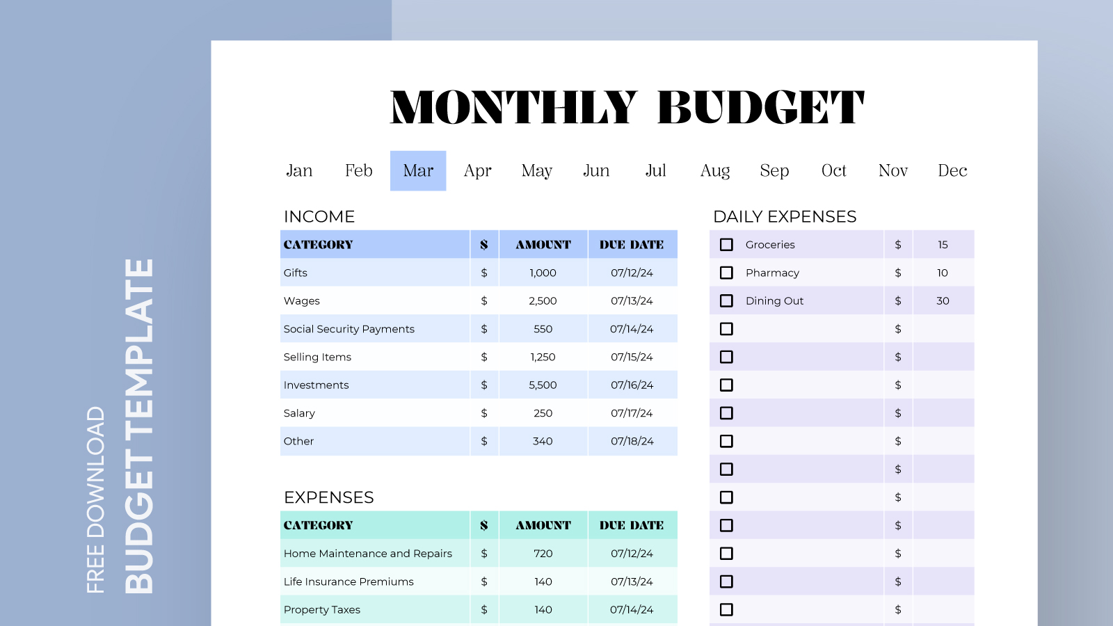 Colorful Monthly Budget Free Google Sheets Excel Template Gdoc Io