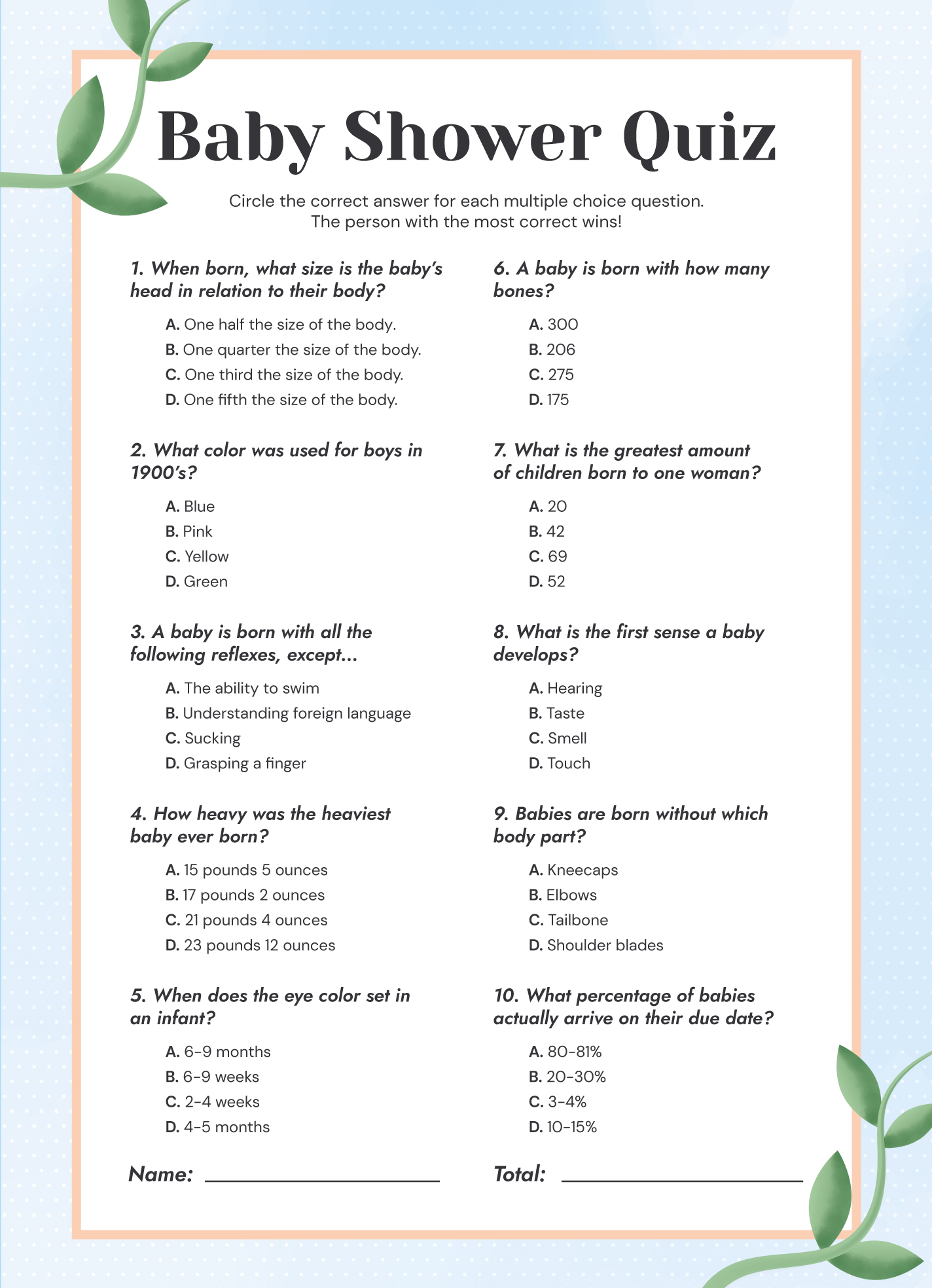 Free Printable Guess the Baby Body Part Game with Key  Free printable baby  shower games, Baby shower quiz, Printable baby shower games