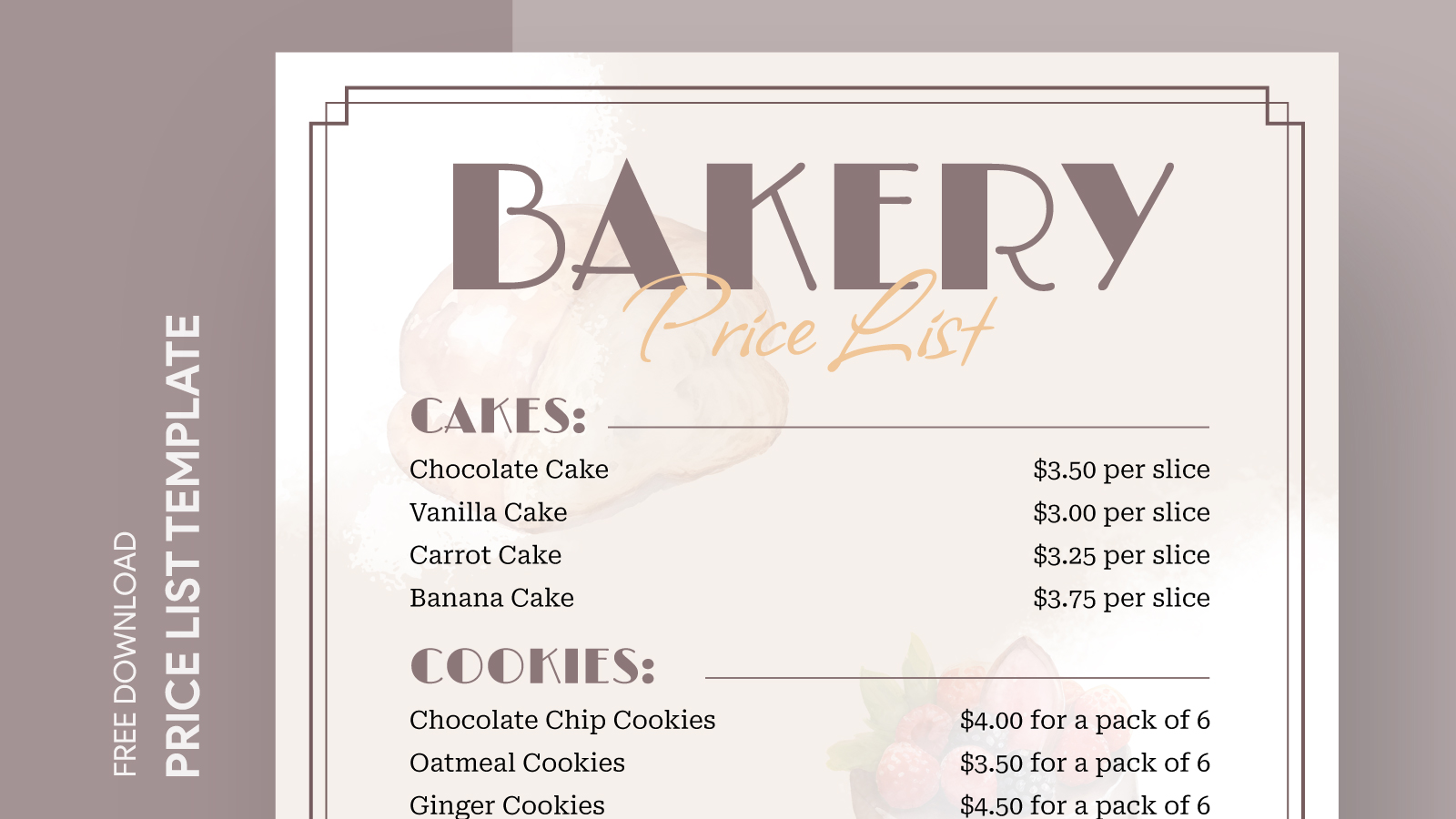 Bakery Price List Free Google Docs Template Gdoc io