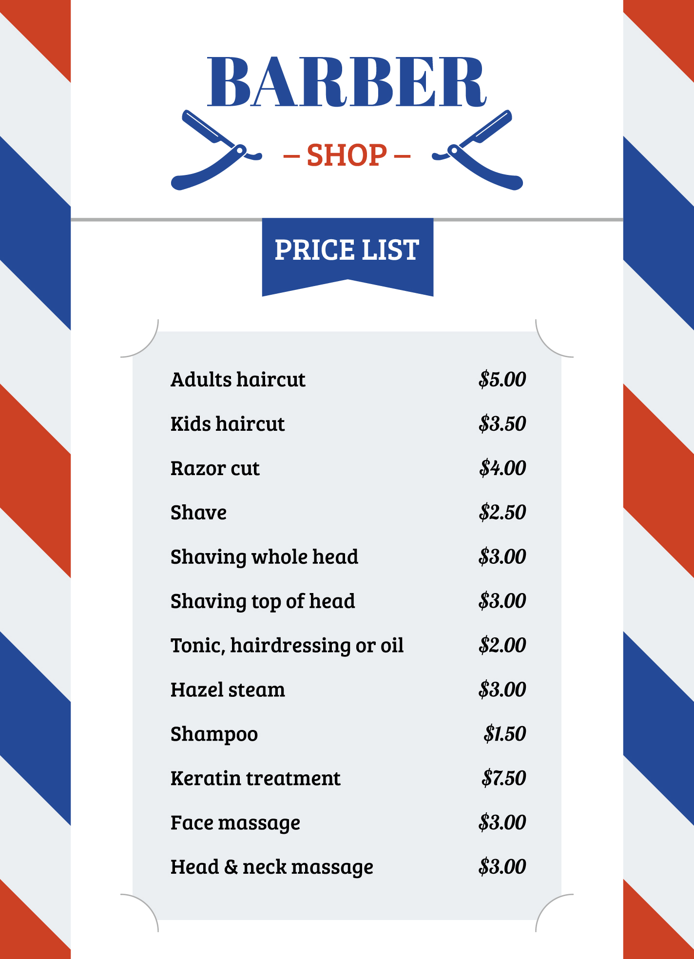Barber Price List Template Word Printable Form Templates and Letter