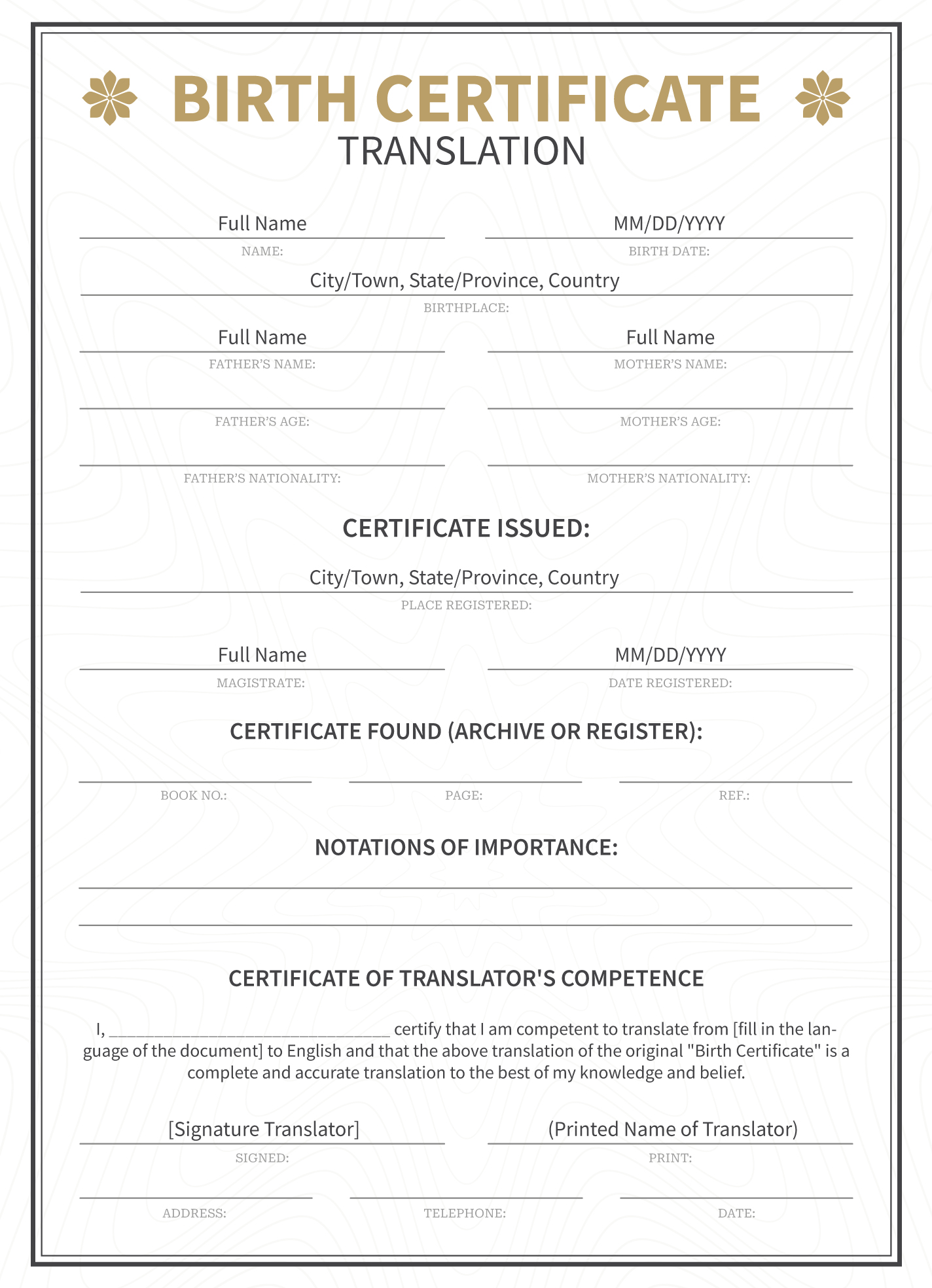 Official Birth Certificate Template