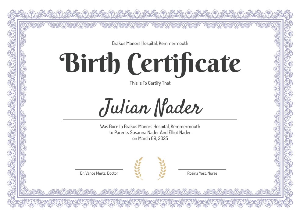 Birth Certificate Free Google Docs Template - gdoc.io
