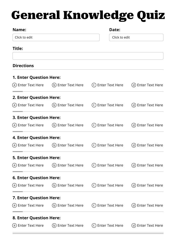 Printable Quiz Free Google Docs Template 