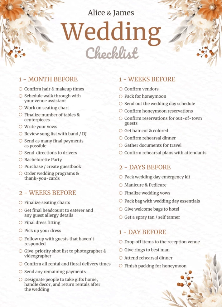 WEDDING SONG CHECKLIST - Create Excitement - Professional DJ