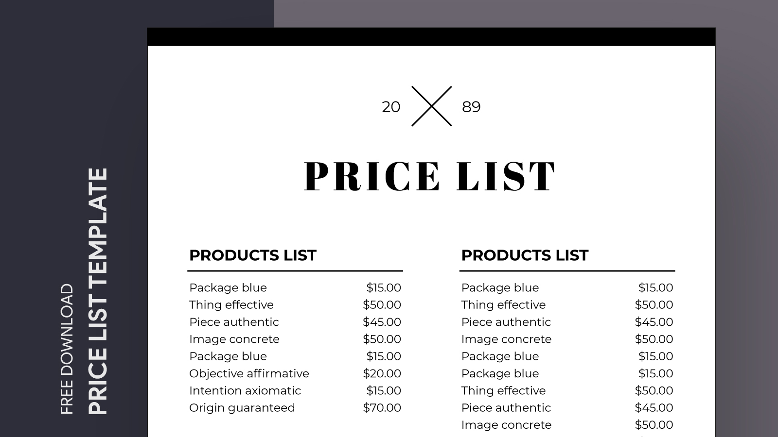 Business Price List Free Google Docs Template 