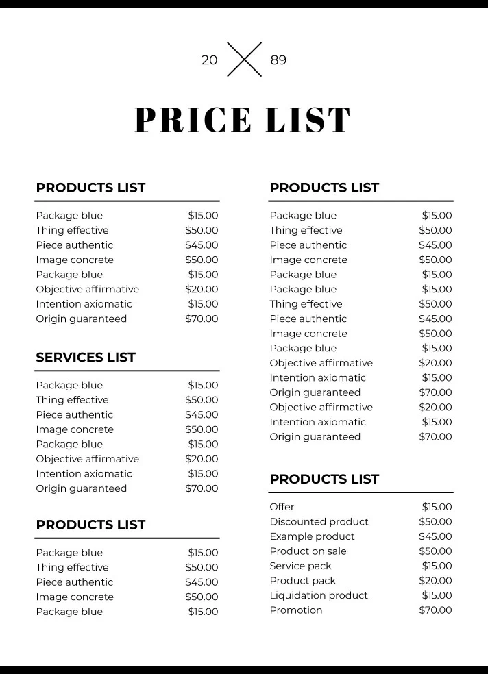 Wholesale Price List Free Google Docs Template 