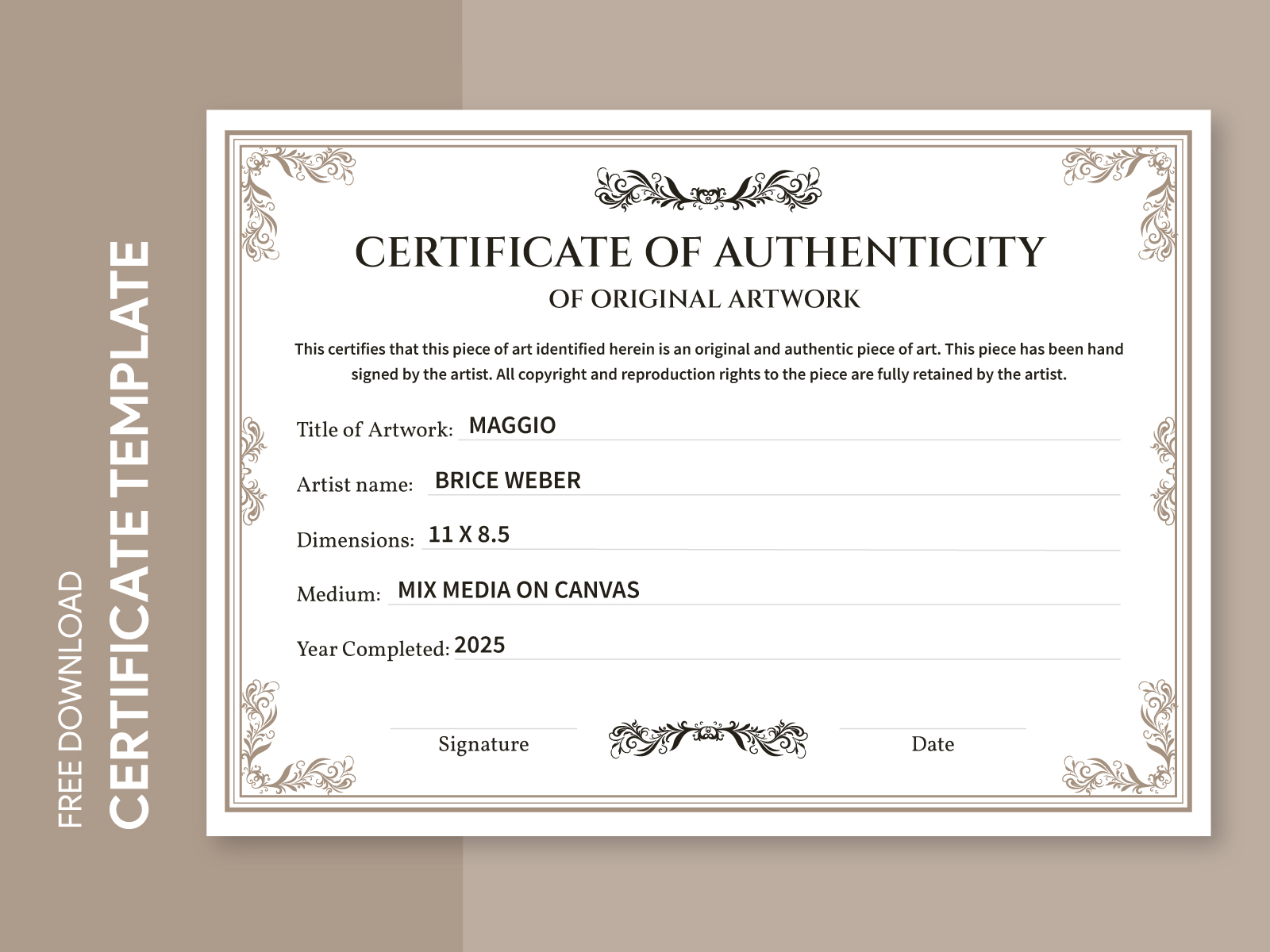 Certificate of Authenticity Free Google Docs Template - gdoc.io