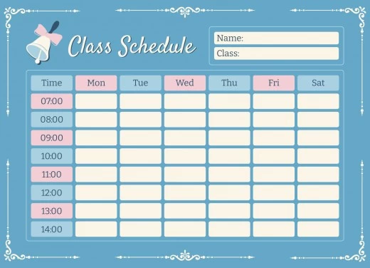 Class Schedule, Time and Teachers