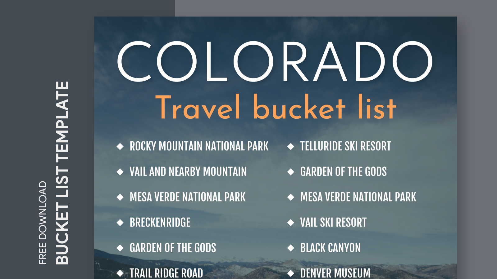 Colorado Travel Bucket List Free Google Docs Template - gdoc.io