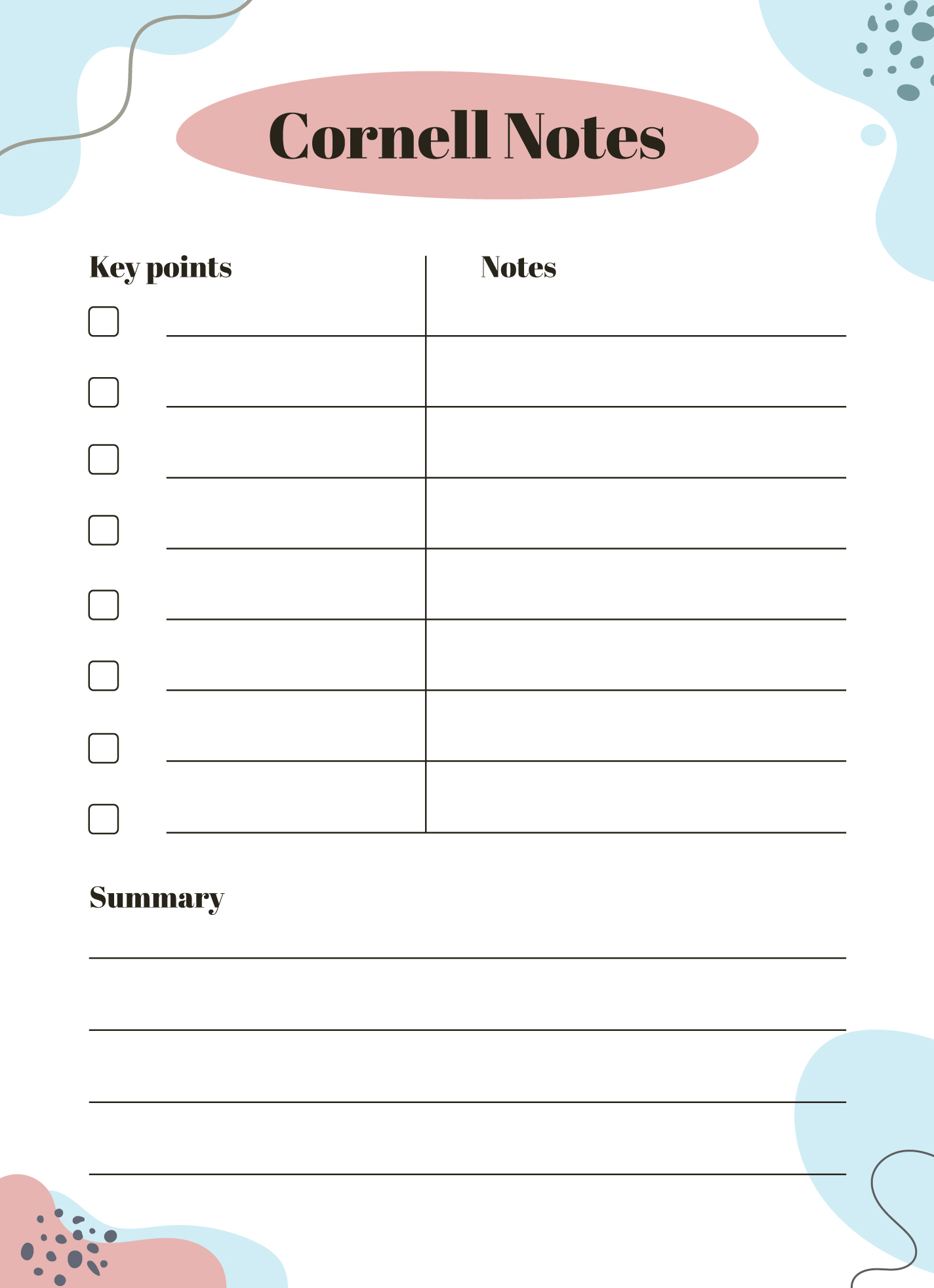 Cornell Notes Template Printable