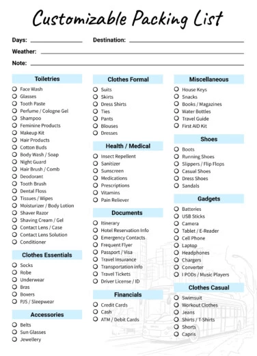 Travel Packing List Instant Download Print Template/organization