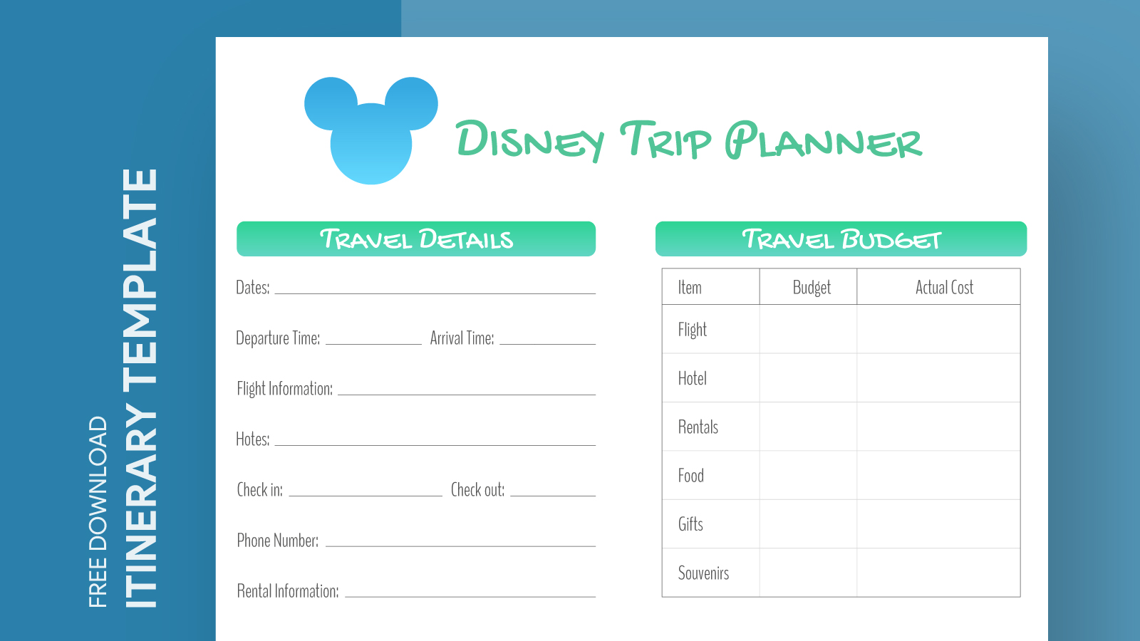 Disney Itinerary Free Google Docs Template gdoc.io