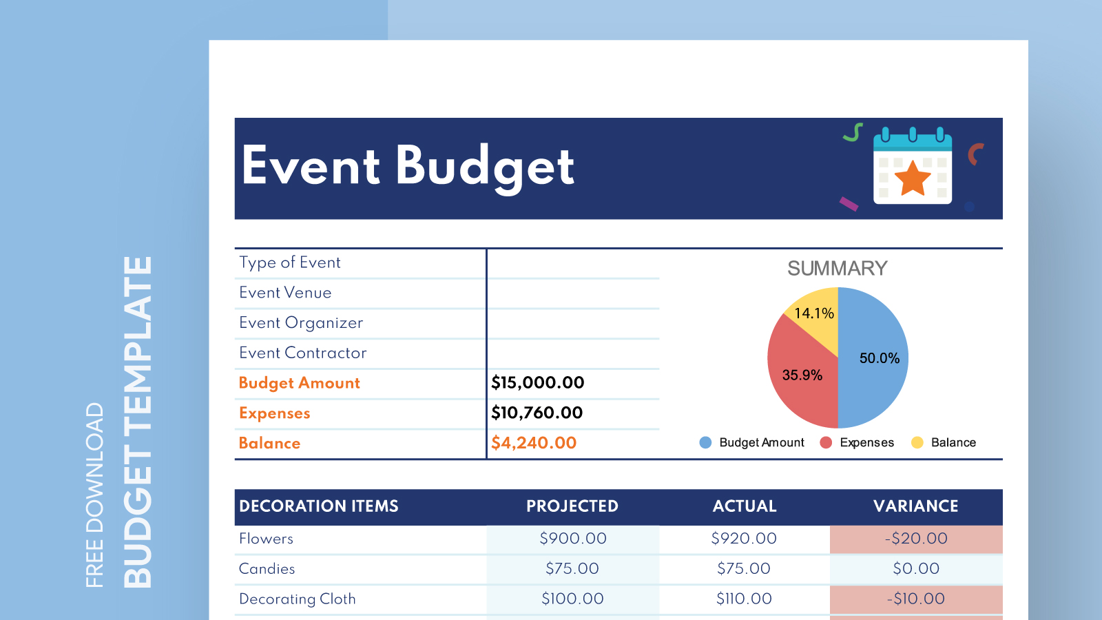 excel event budget template