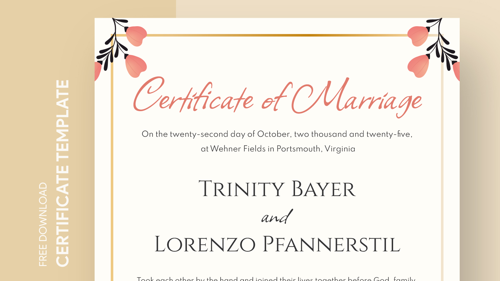 fake certificate of virtual marriage blank