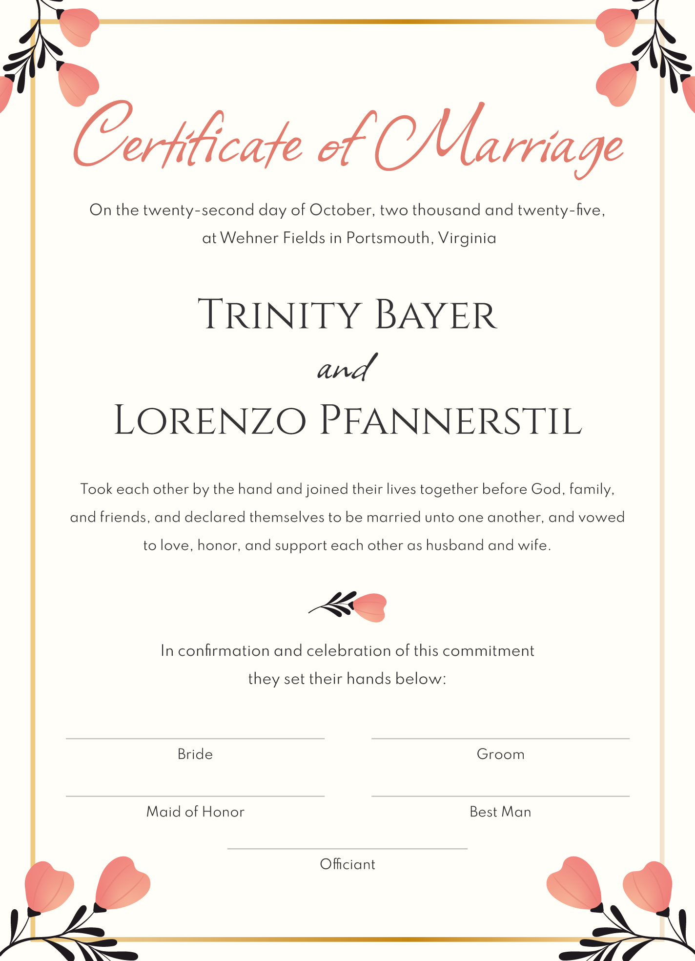 Fake Marriage Certificate Free Google Docs Template - gdoc.io