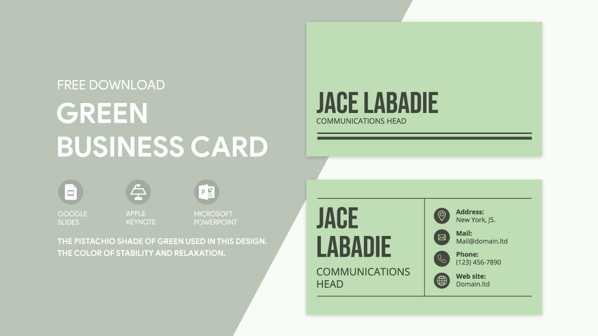Green Business Card Free Google Docs Template - gdoc.io