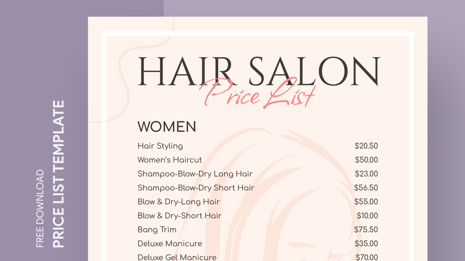 Hair Salon Price List Free Google Docs Template - gdoc.io