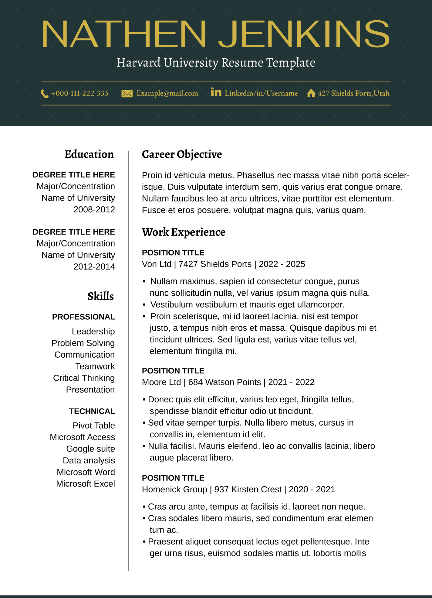 Academic Cv Template Harvard Infoupdate