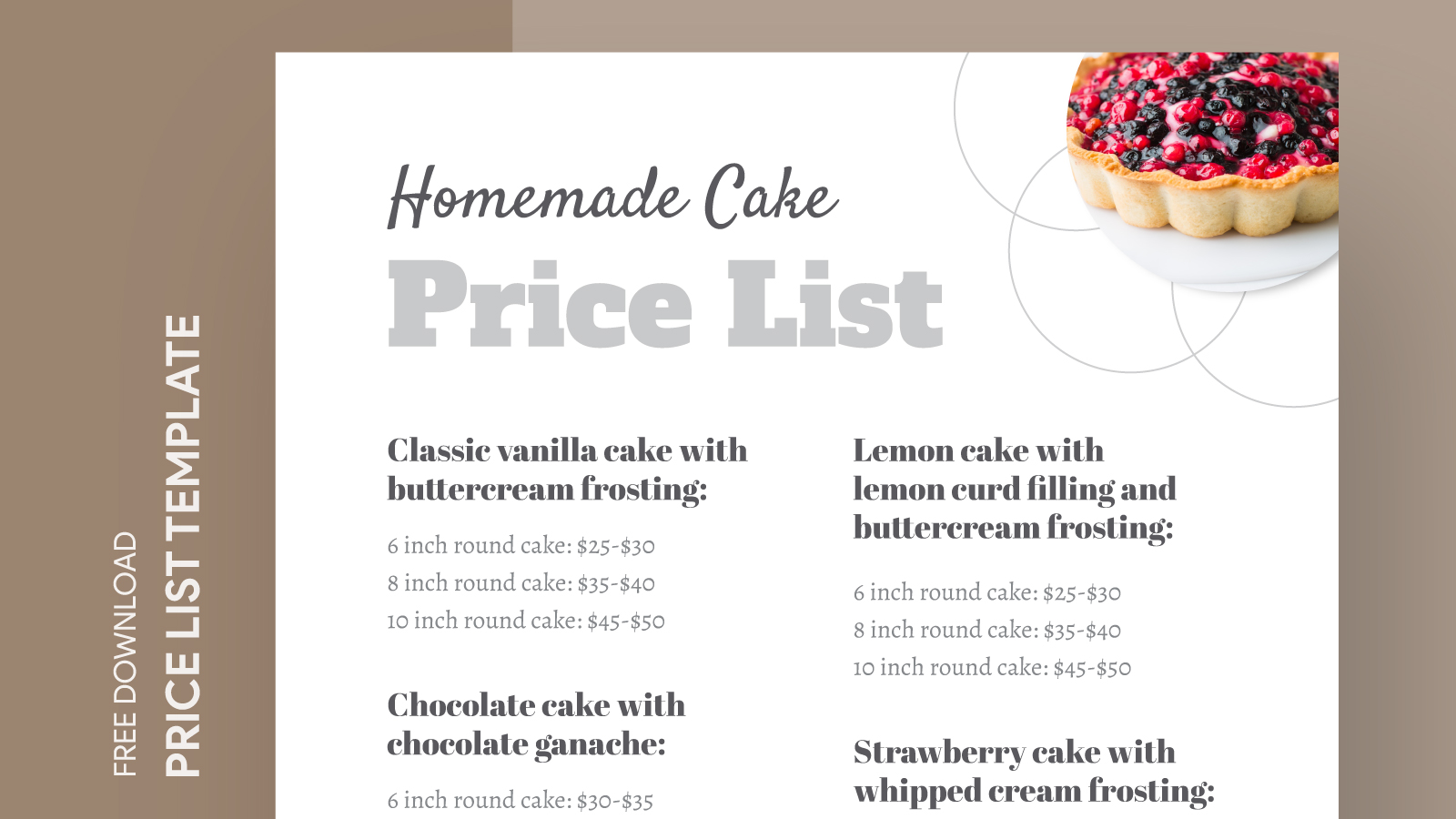 Homemade Cake Price List Free Google Docs Template gdoc.io