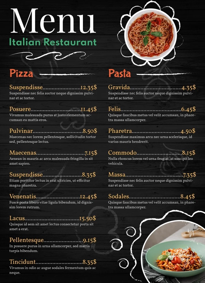 italian food menu list