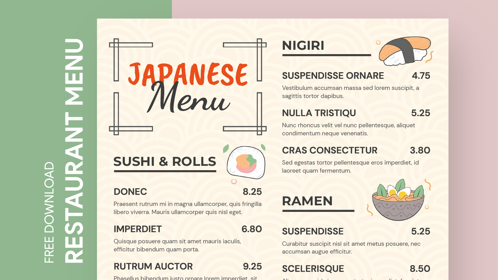 Menu japanese store food