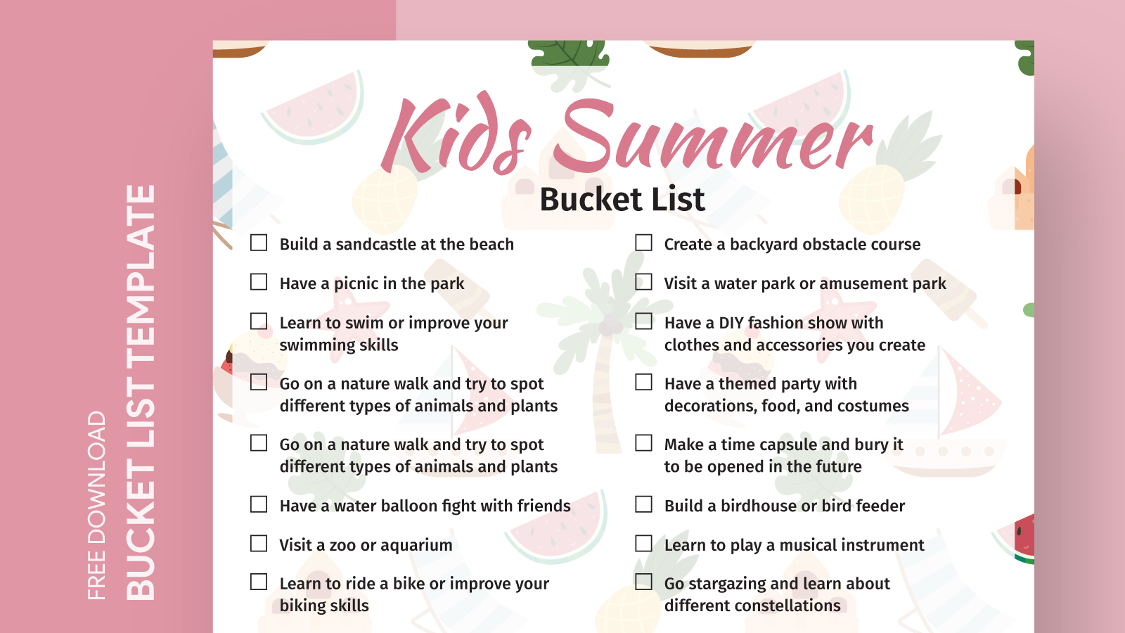 Kids Summer Bucket List Free Google Docs Template - gdoc.io