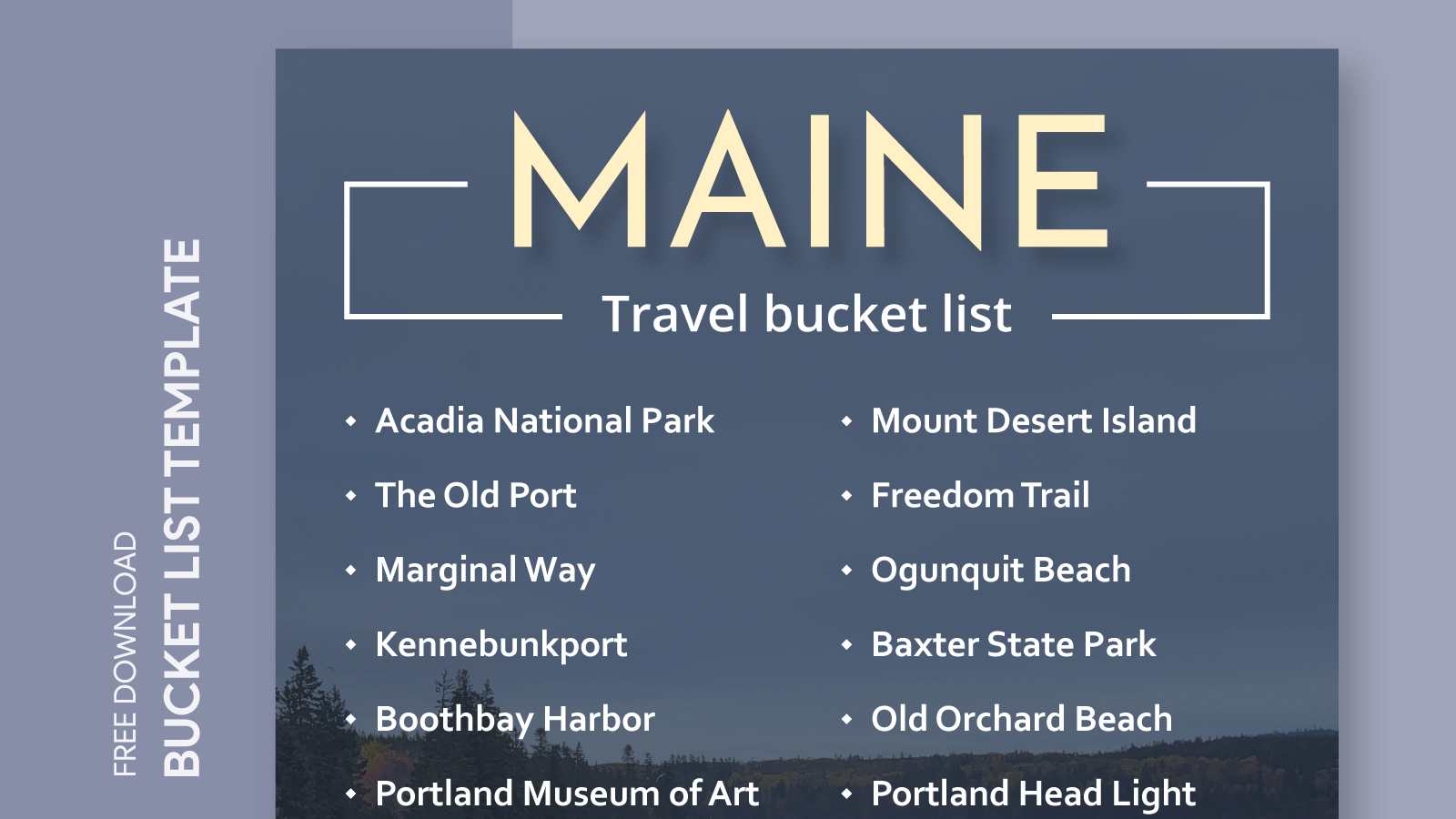 Maine Travel Bucket List Free Google Docs Template - gdoc.io