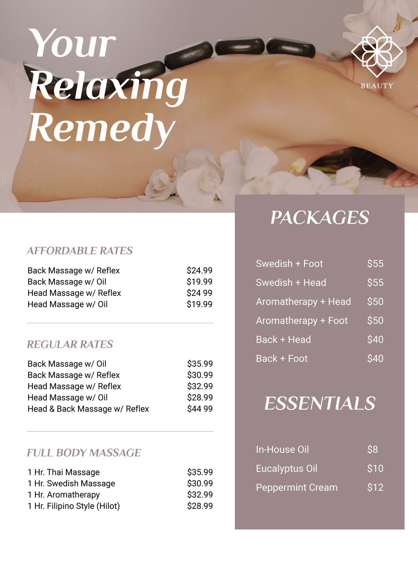 Massage Price List Free Google Docs Template 48 OFF