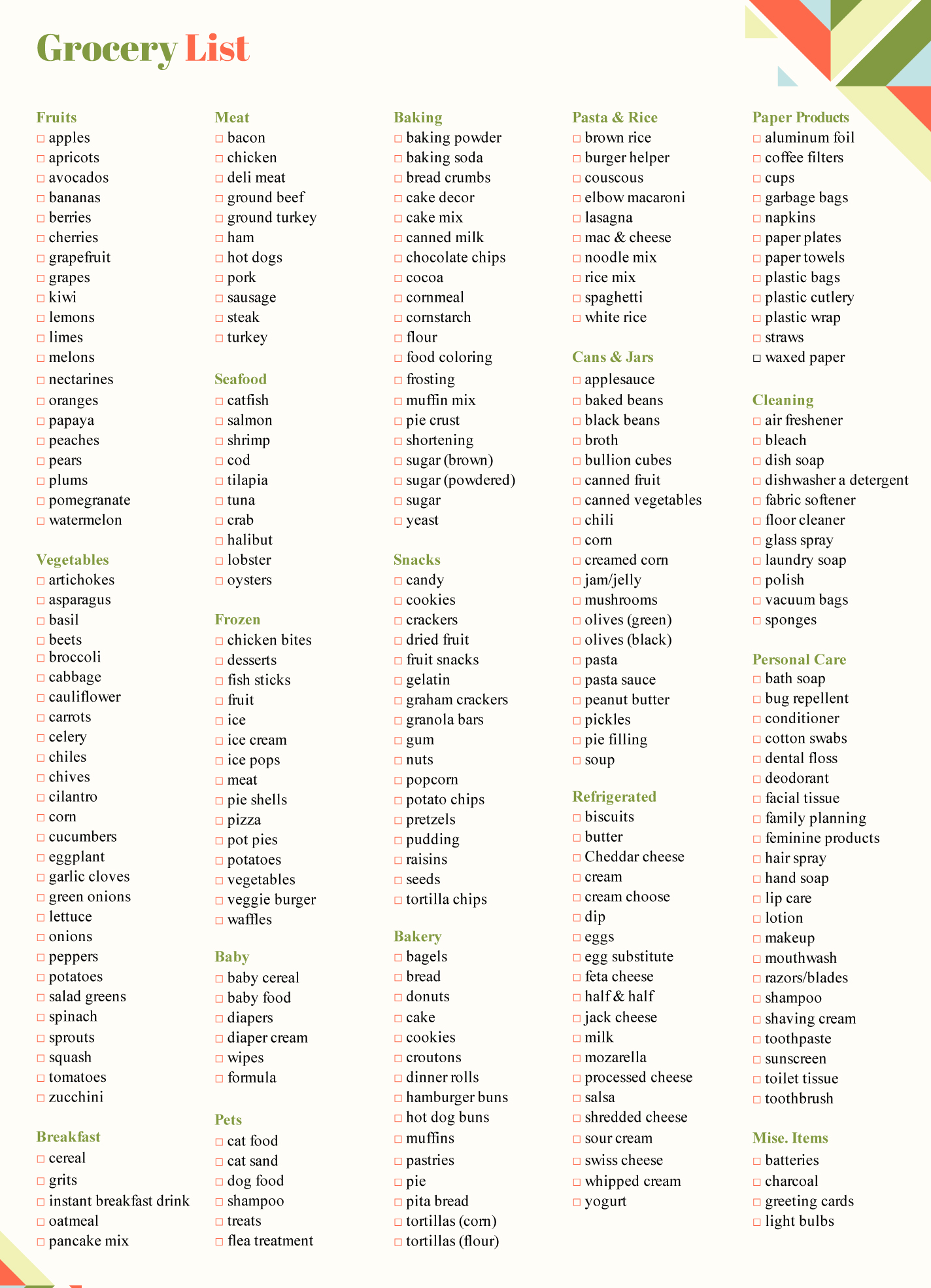 Master Grocery List Free Google Docs Template - gdoc.io