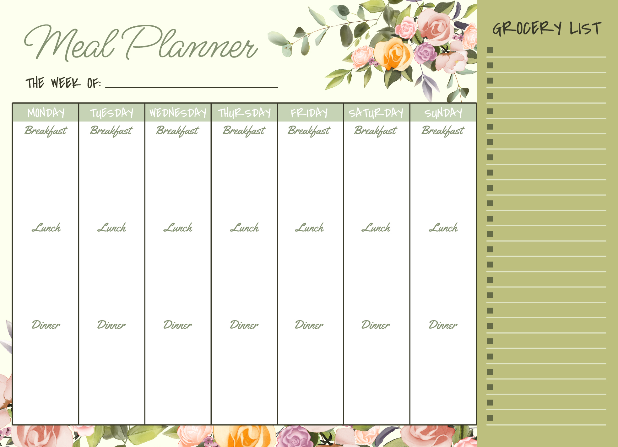 Meal Plan Template Google Sheets With Grocery List