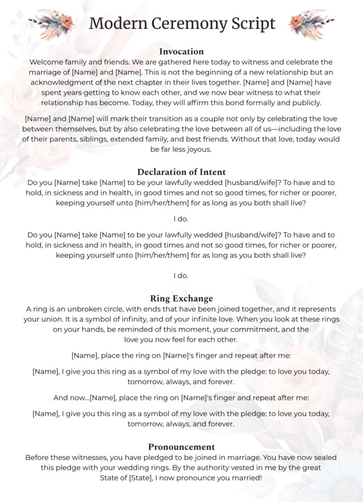 Wedding Ceremony Outline Template