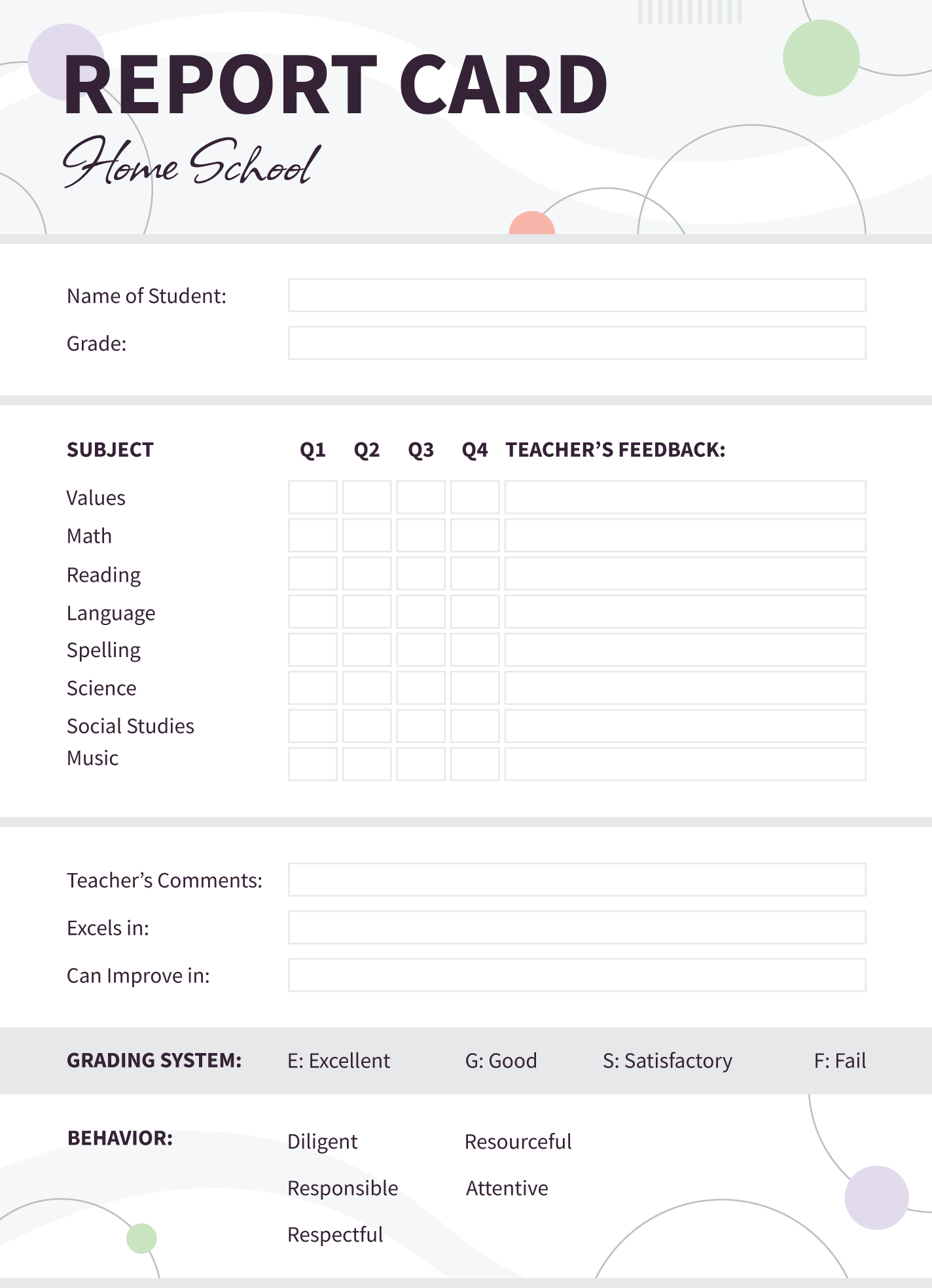 Elementary Report Card Template