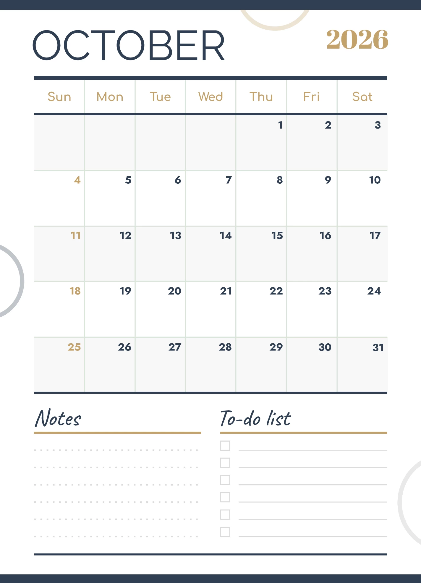October 2026 Calendar Free Google Docs Template - gdoc.io