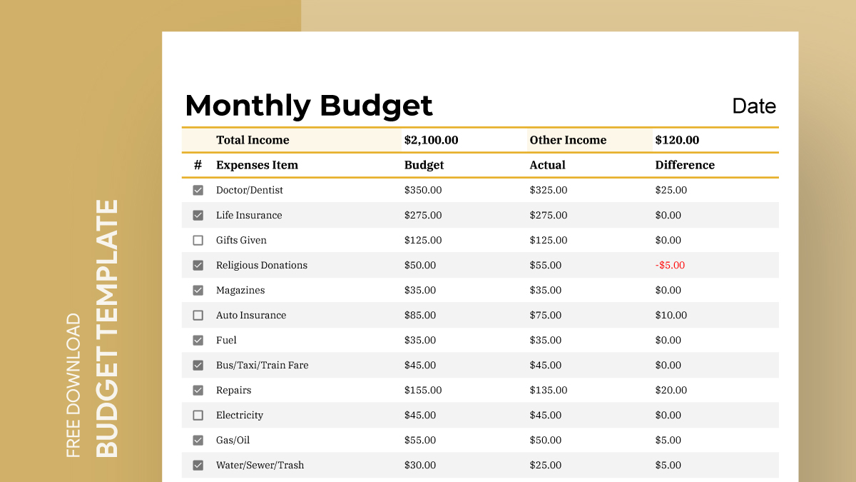 Monthly Budget Template Excel Free Download Pdf