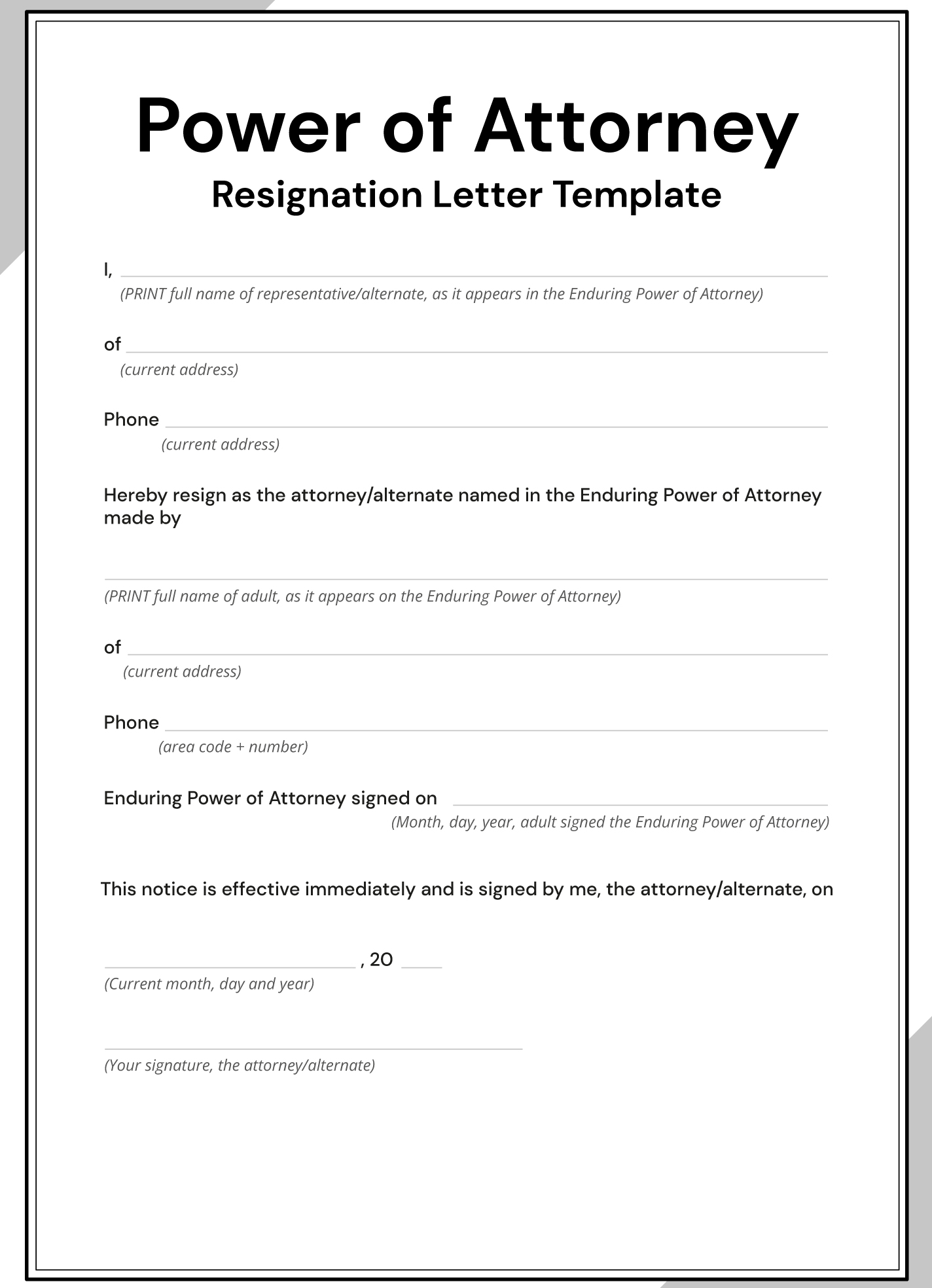 Printable Power Of Attorney Resignation Letter Template Printables 
