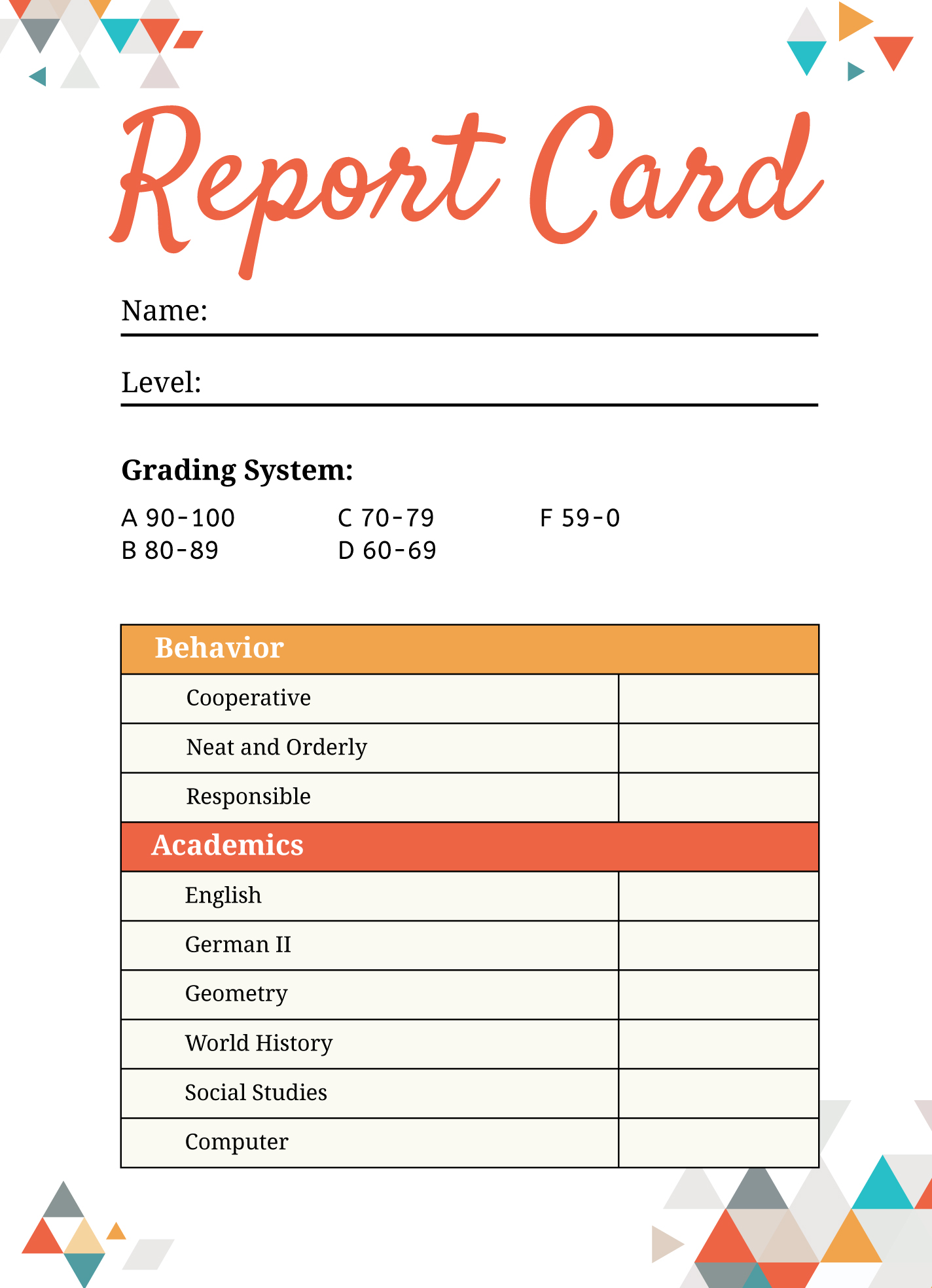 printable kindergarten report cards