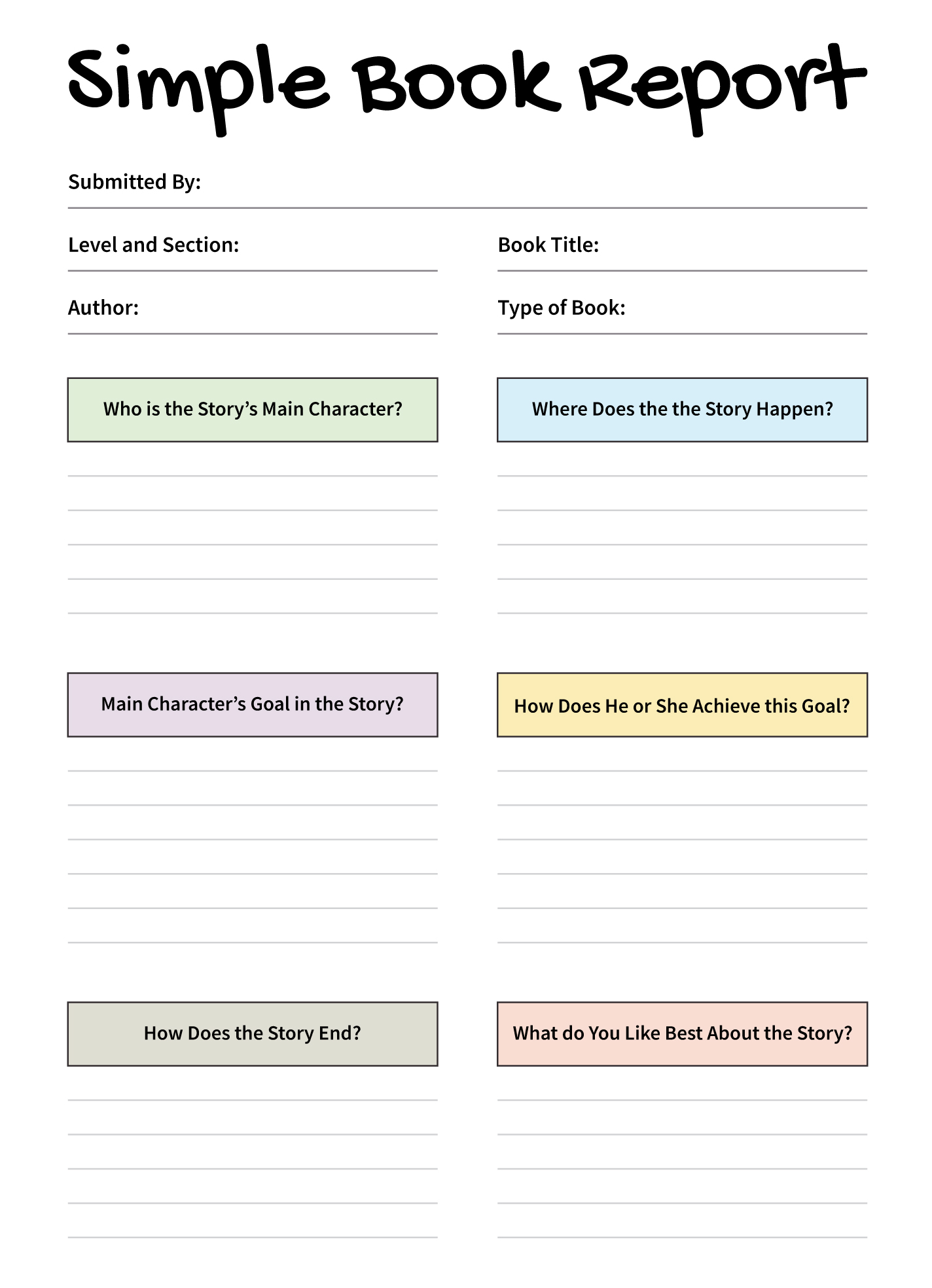 Summary Writing Template Elementary