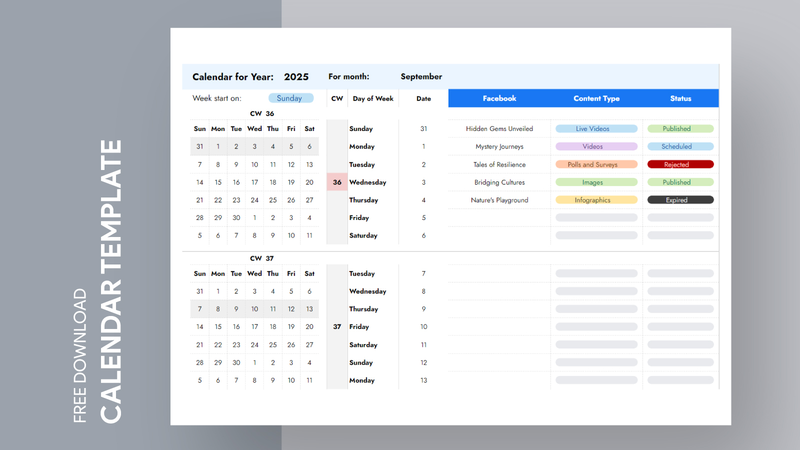 Social Media Content Calendar Free Google Sheets & Excel Template