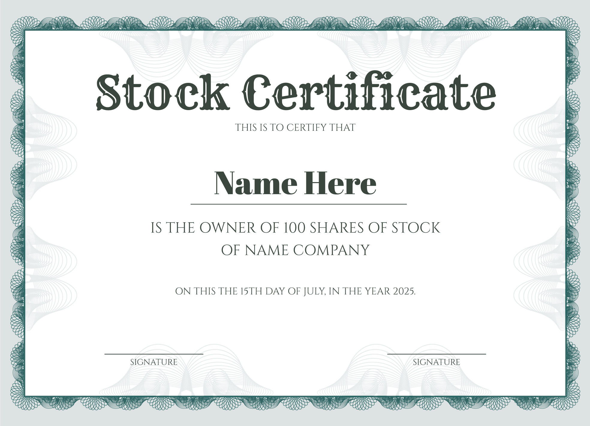 Stock Certificate Printing Template