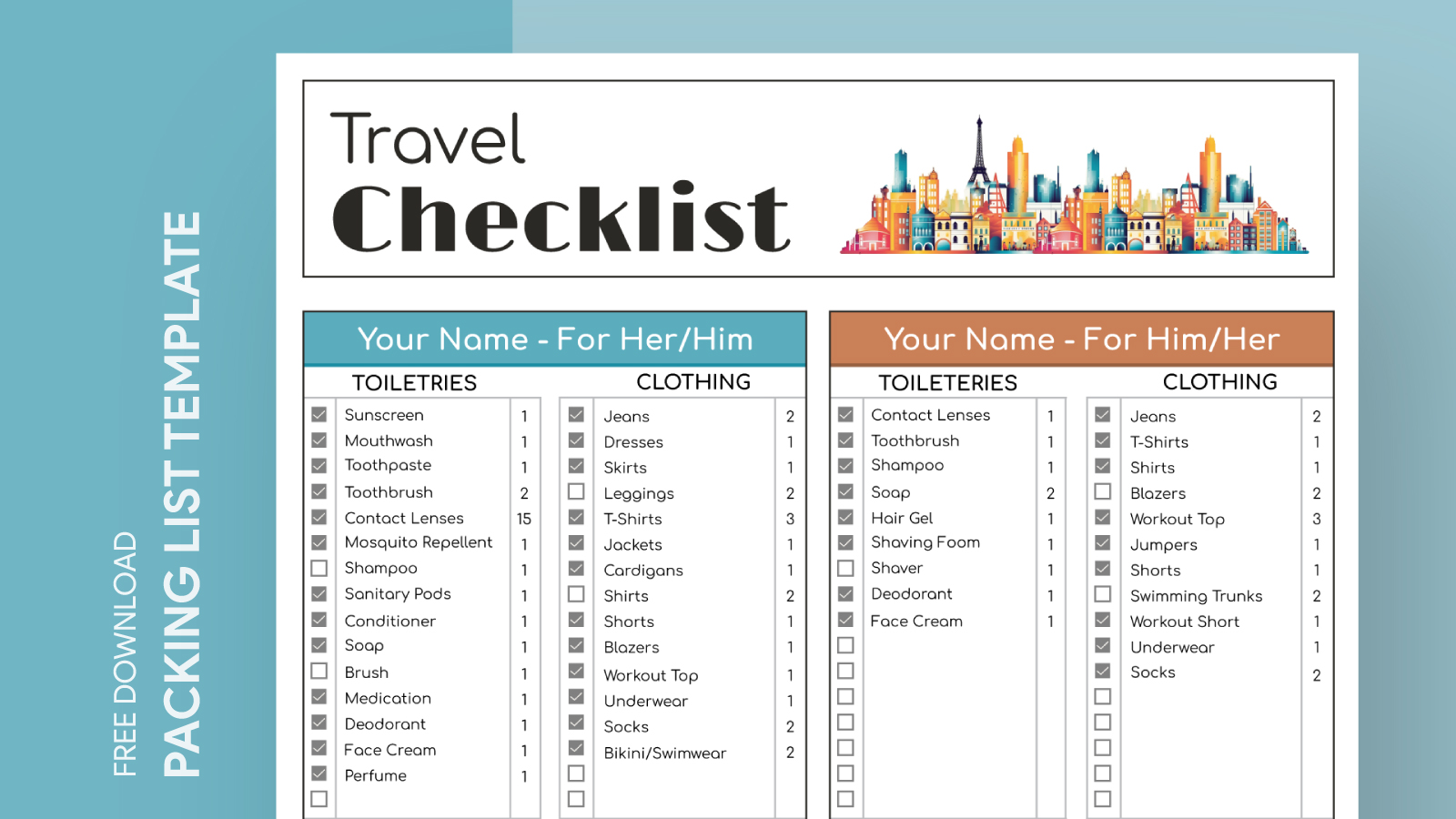 Travel Checklist Template Google Sheets