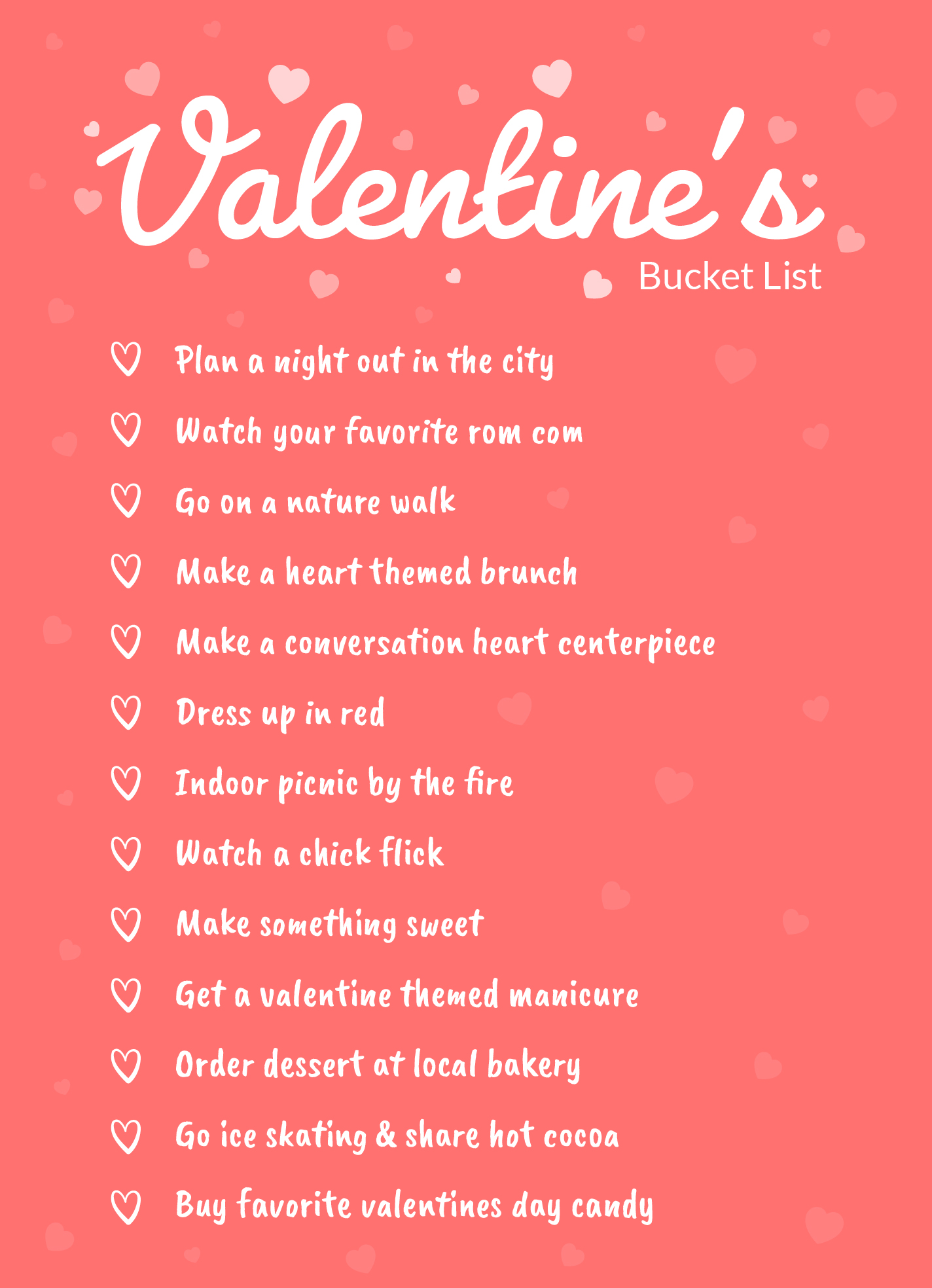 Valentine's Day Bucket List Free Google Docs Template 