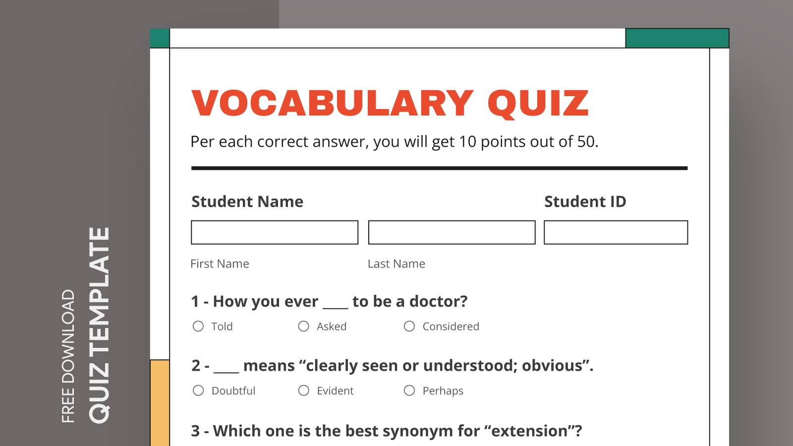 Vocabulary Quiz Free Google Docs Template gdoc.io