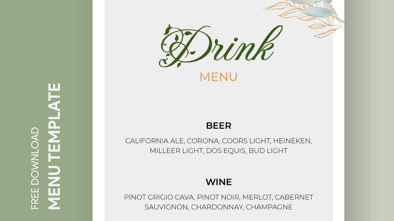 Wedding Drink Menu Free Google Docs Template gdoc.io