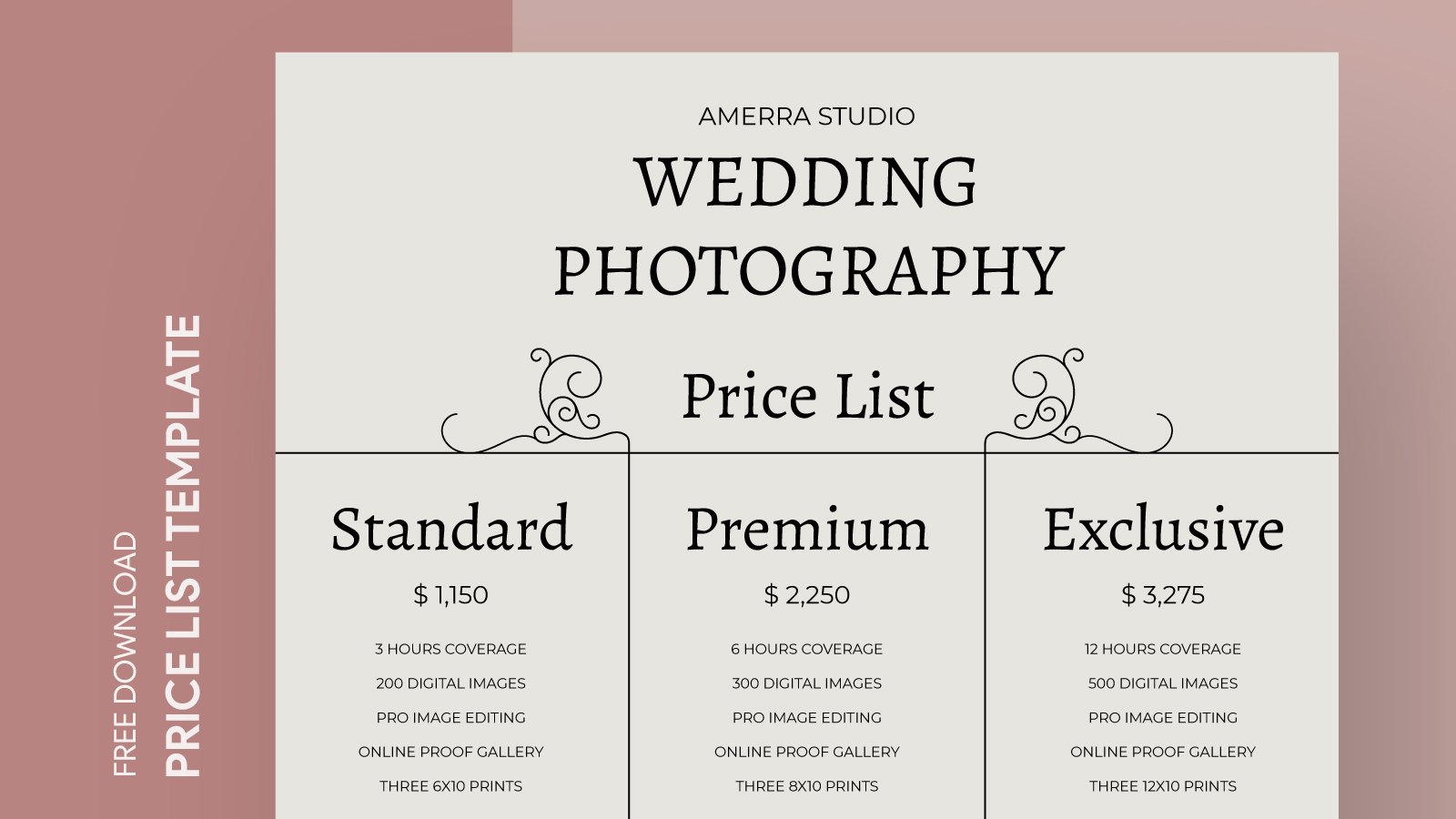 Wedding Photography Price List Template