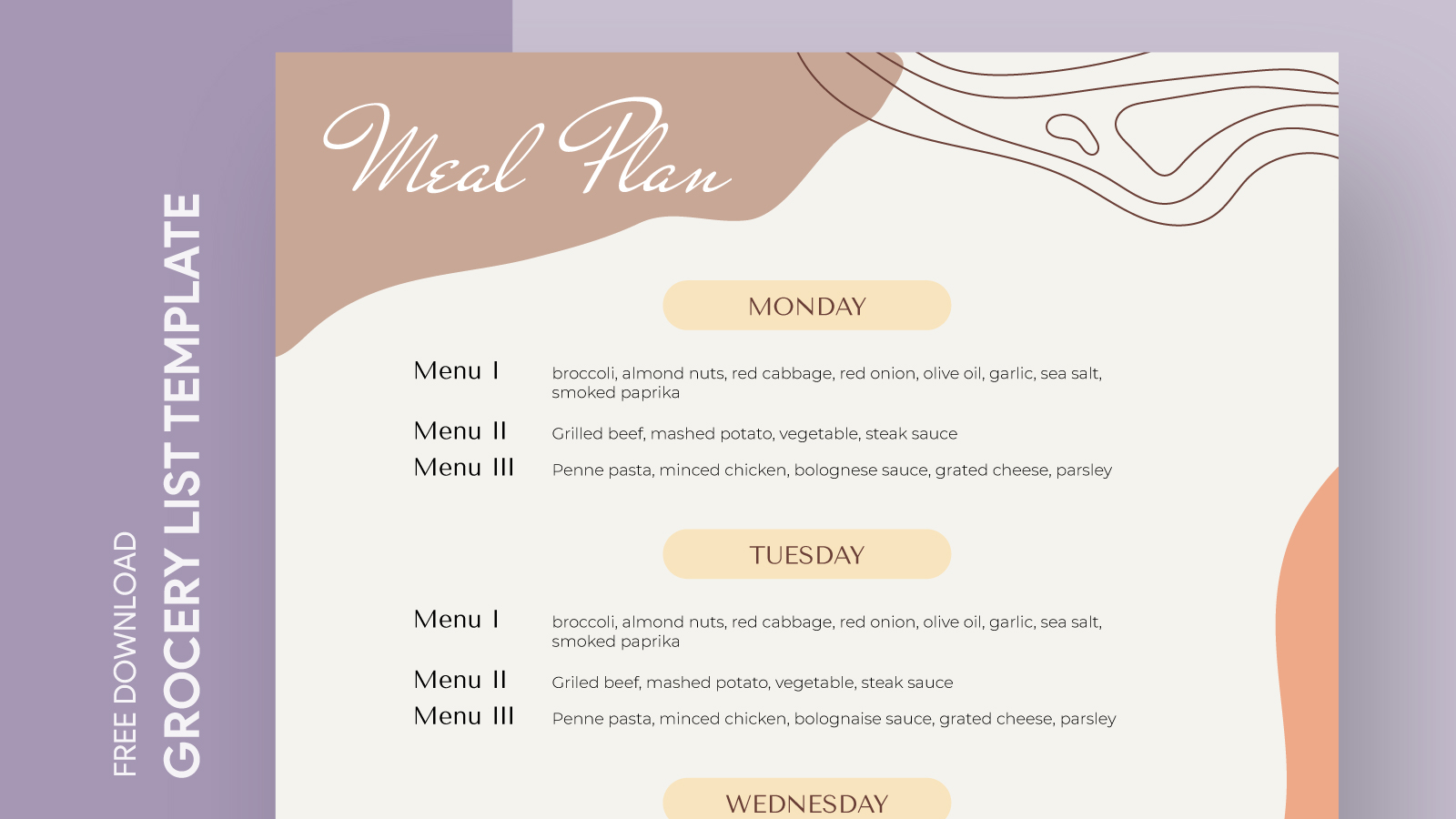 Weekly Meal Planner With Grocery List Free Google Docs Template