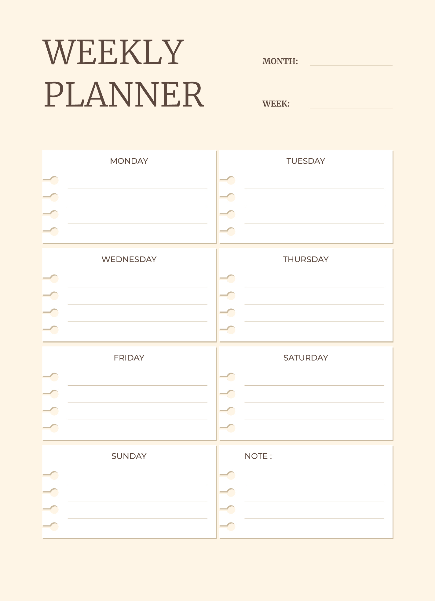 Cute Weekly Homework Calendar Template