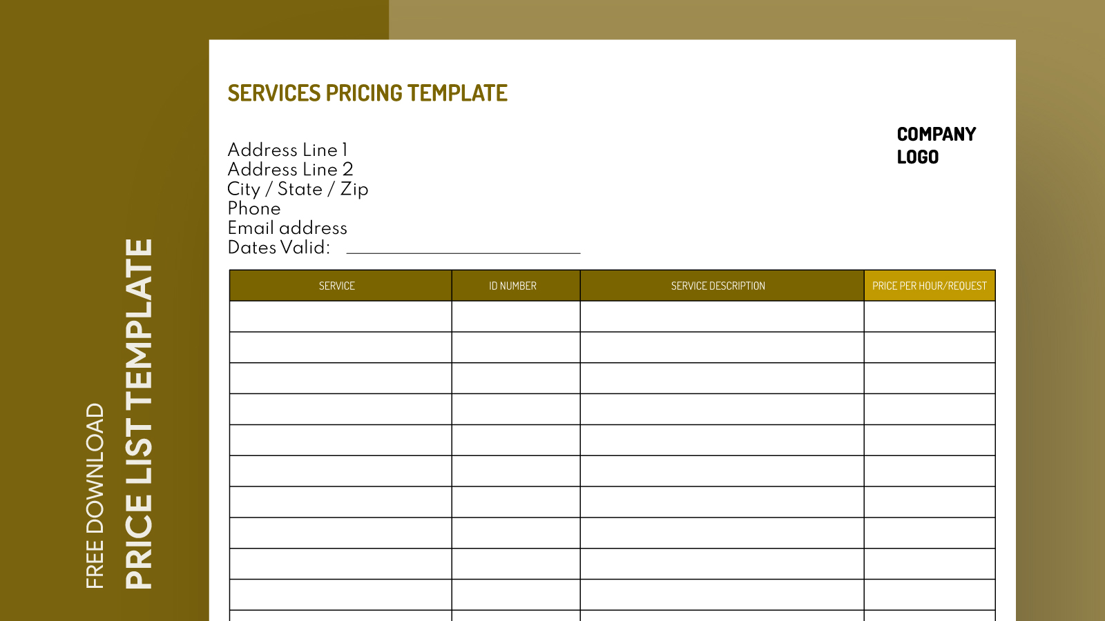 Wholesale Price List Template Free Download