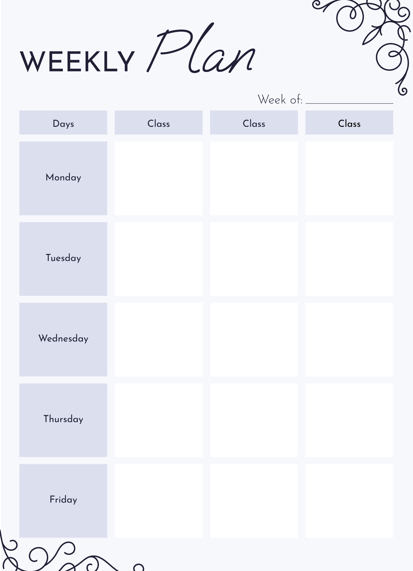 weekly college schedule template