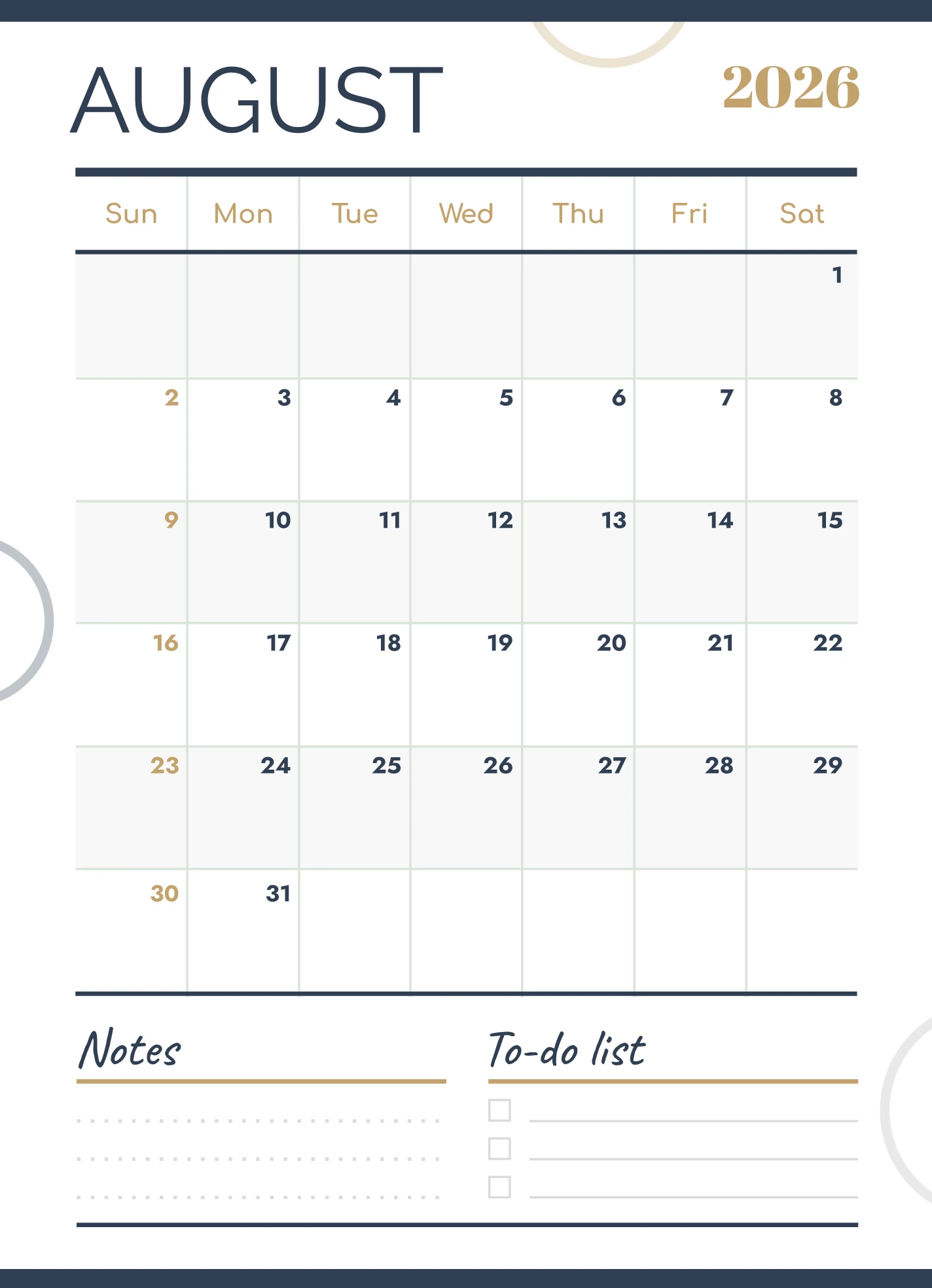 August 2026 Calendar Free Google Docs Template - gdoc.io