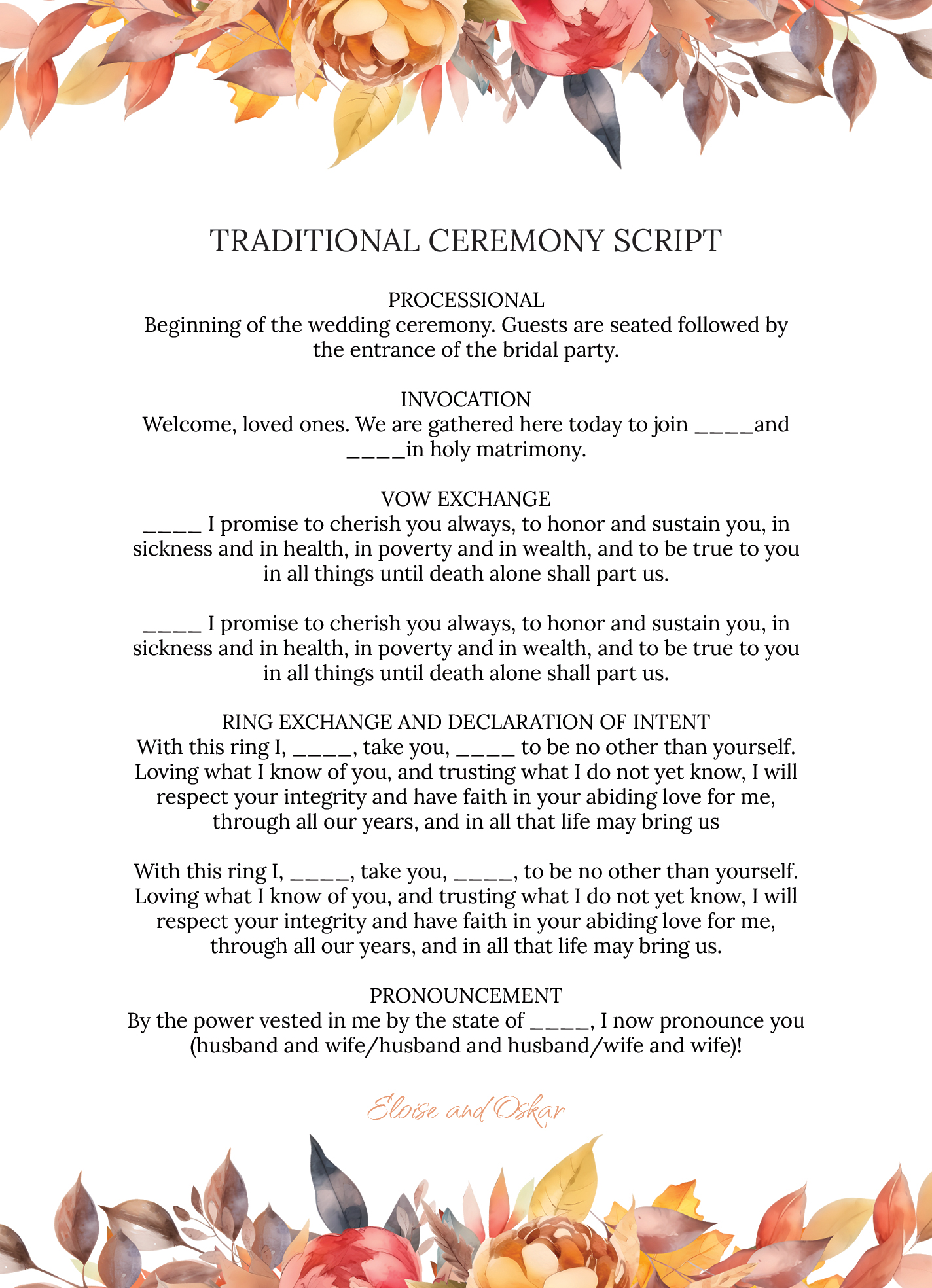 Autumn Wedding Ceremony Script Free Google Docs Template - gdoc.io